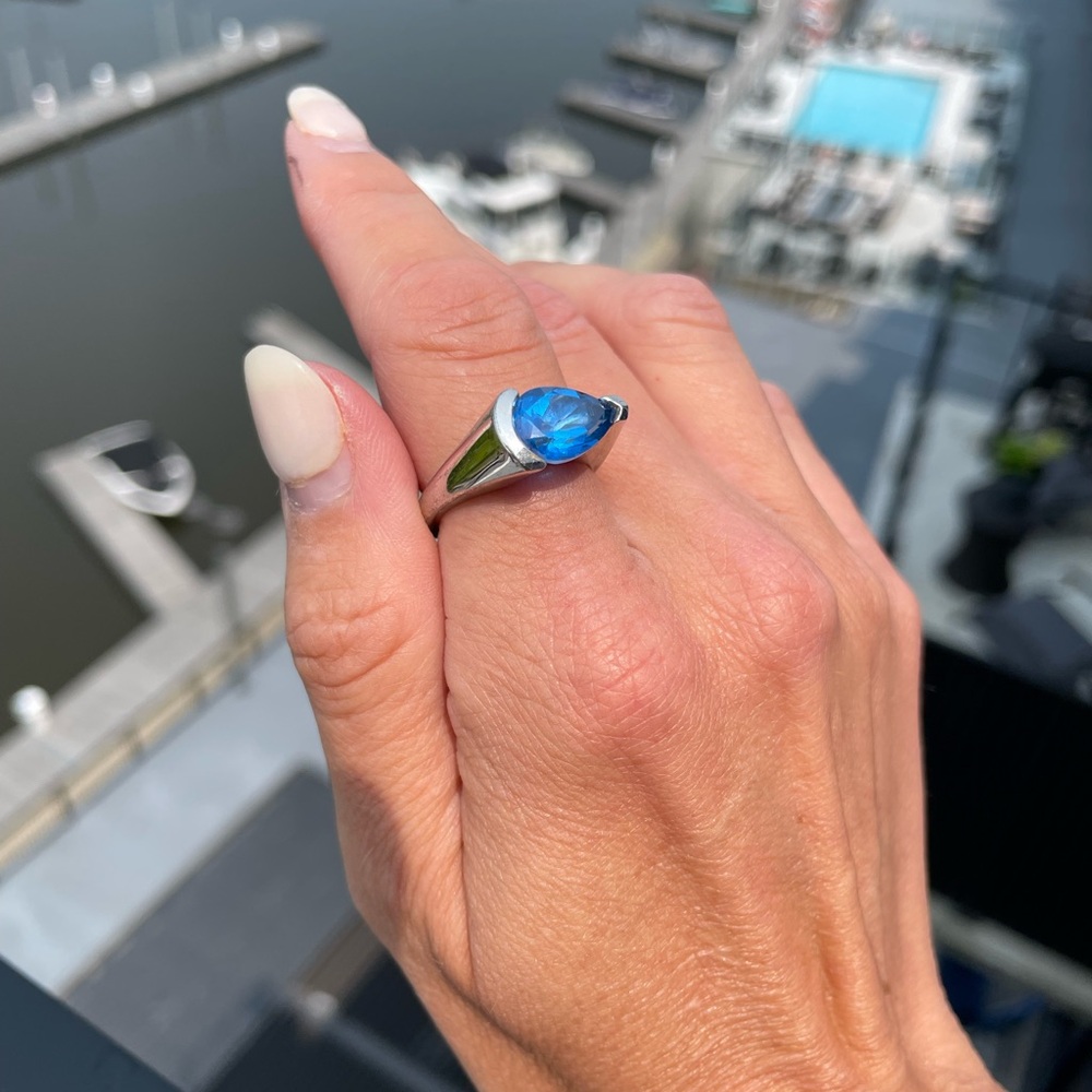 OOAK 3 Ct Blue Topaz and Sterling Silver Ring size 6.5. November Birthstone